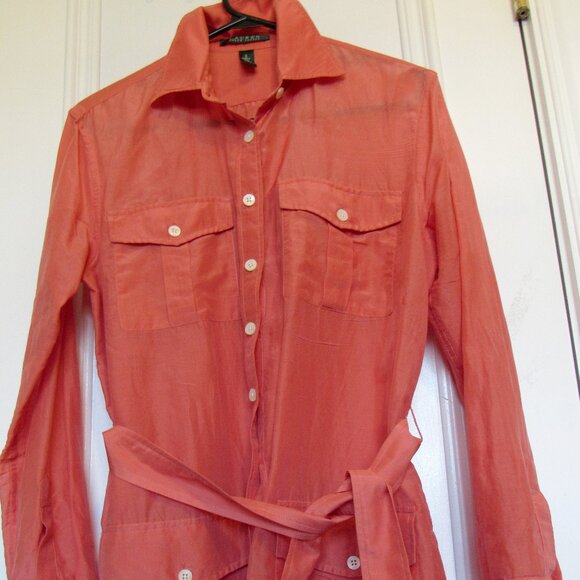 Lauren Ralph Lauren Women's Orange(Carrot) Long Sleeve Blouse Size S Silk Blend - Picture 4 of 8
